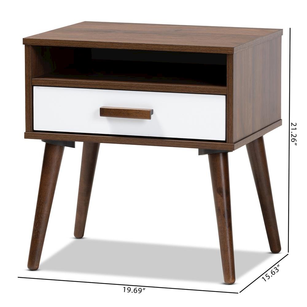 Two-Tone White and Walnut Finished 1-Drawer Wood End Table