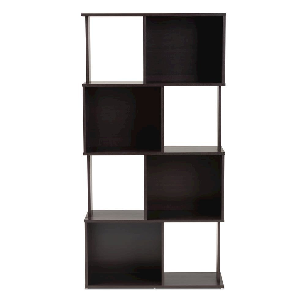 Riva Modern and Contemporary Dark Brown Finished Geometric Wood Bookshelf