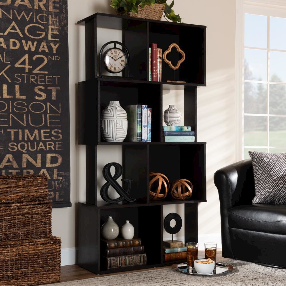 Riva Modern and Contemporary Dark Brown Finished Geometric Wood Bookshelf
