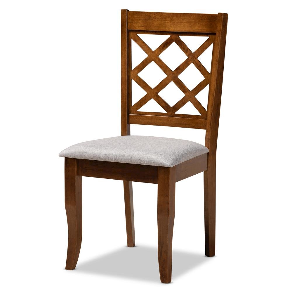Grey Fabric Upholstered and Walnut Brown Finished Wood 5-Piece Dining Set