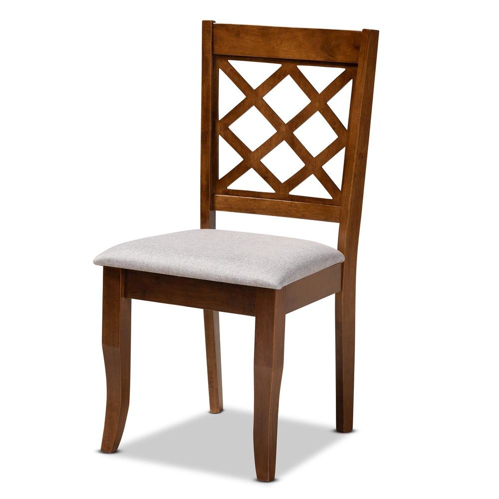 Grey Fabric Upholstered and Walnut Brown Finished Wood 5-Piece Dining Set