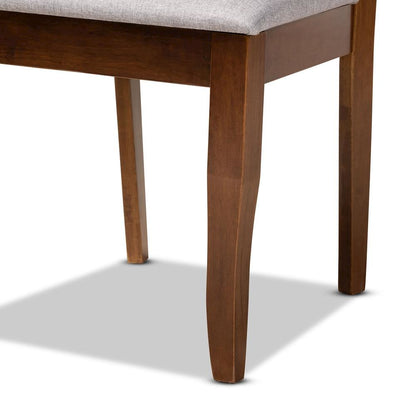 Grey Fabric Upholstered and Walnut Brown Finished Wood 5-Piece Dining Set