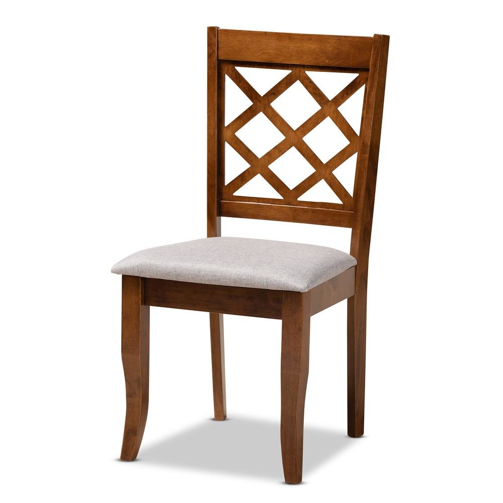 Grey Fabric Upholstered and Walnut Brown Finished Wood 6-Piece Dining Set