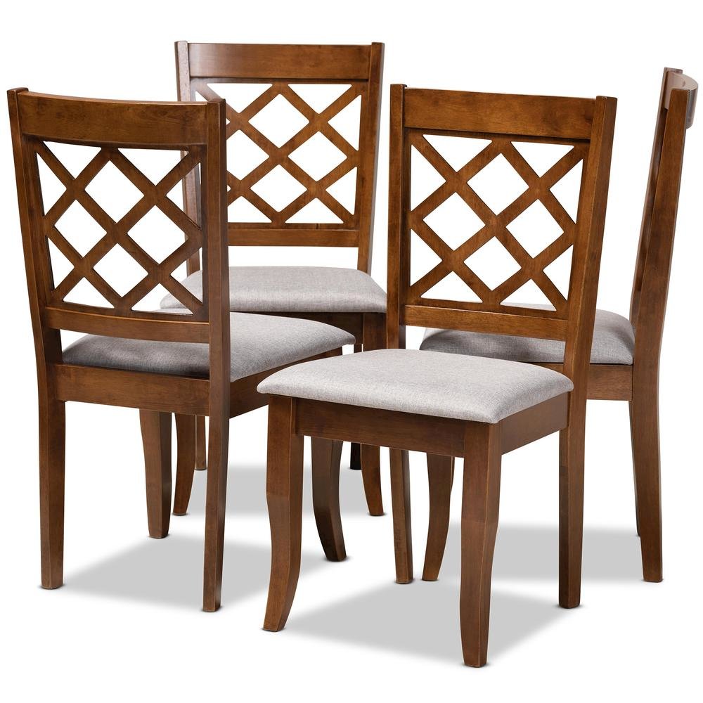 Grey Fabric Upholstered and Walnut Brown Finished Wood 4-Piece Dining Chair Set
