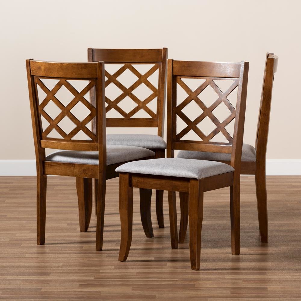 Grey Fabric Upholstered and Walnut Brown Finished Wood 4-Piece Dining Chair Set