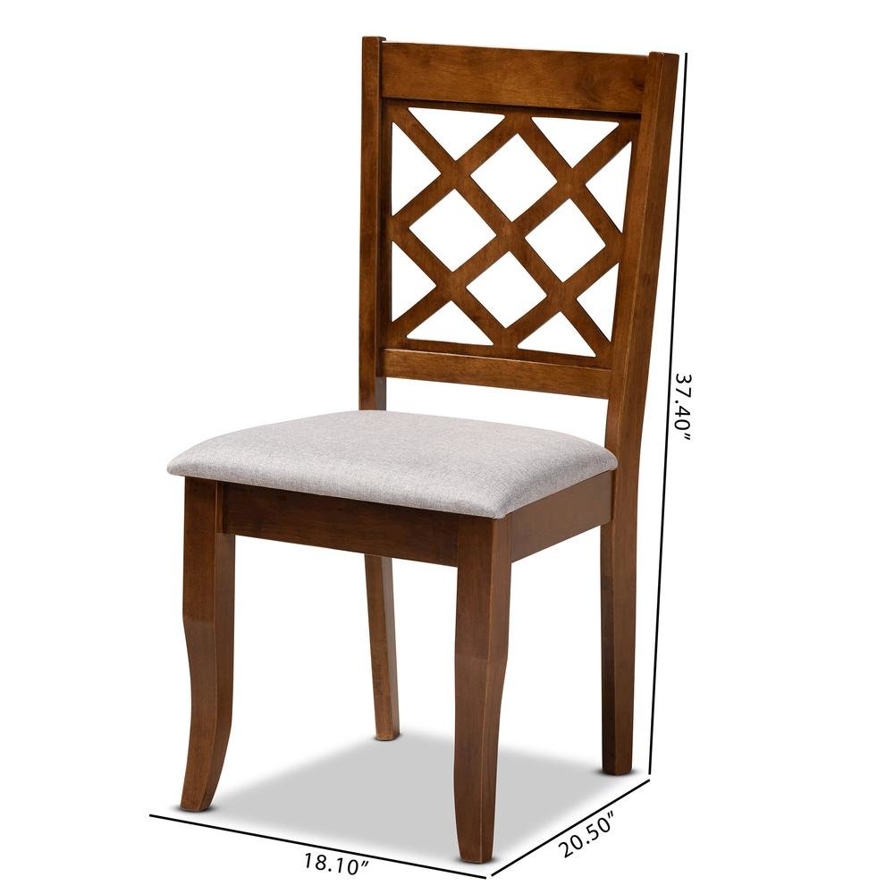 Grey Fabric Upholstered and Walnut Brown Finished Wood 4-Piece Dining Chair Set