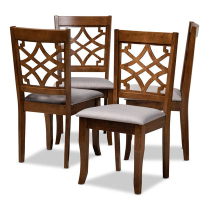 Grey Fabric Upholstered Walnut Brown Finished Wood 4-Piece Dining Chair Set