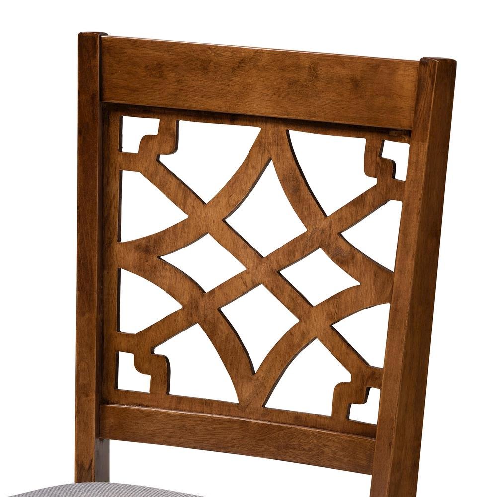 Grey Fabric Upholstered and Walnut Brown Finished Wood 5-Piece Dining Set