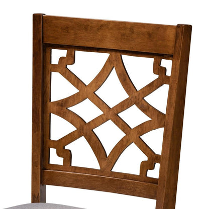 Grey Fabric Upholstered and Walnut Brown Finished Wood 5-Piece Dining Set
