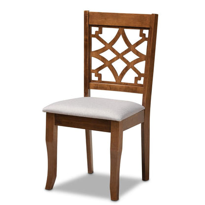 Grey Fabric Upholstered and Walnut Brown Finished Wood 6-Piece Dining Set