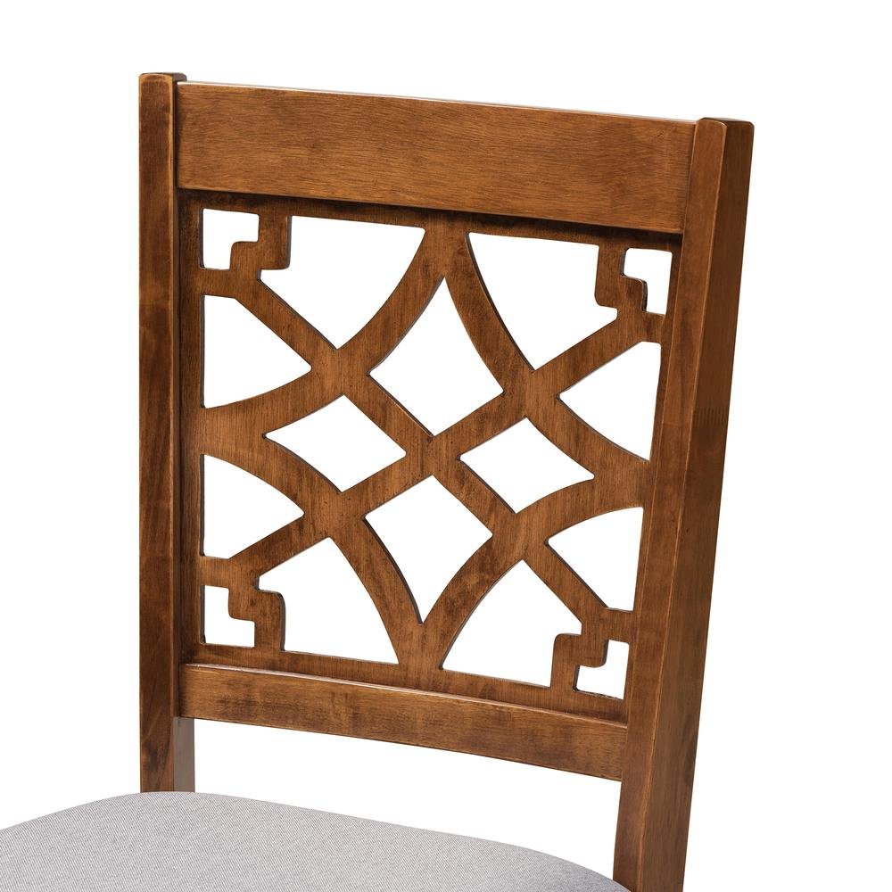 Grey Fabric Upholstered and Walnut Brown Finished Wood 6-Piece Dining Set