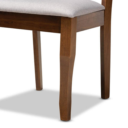 Grey Fabric Upholstered and Walnut Brown Finished Wood 6-Piece Dining Set