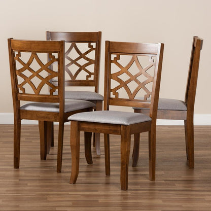 Grey Fabric Upholstered Walnut Brown Finished Wood 4-Piece Dining Chair Set
