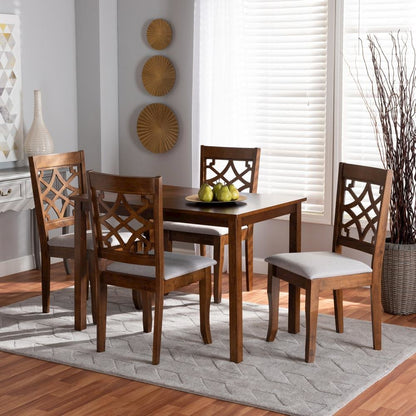 Grey Fabric Upholstered and Walnut Brown Finished Wood 5-Piece Dining Set