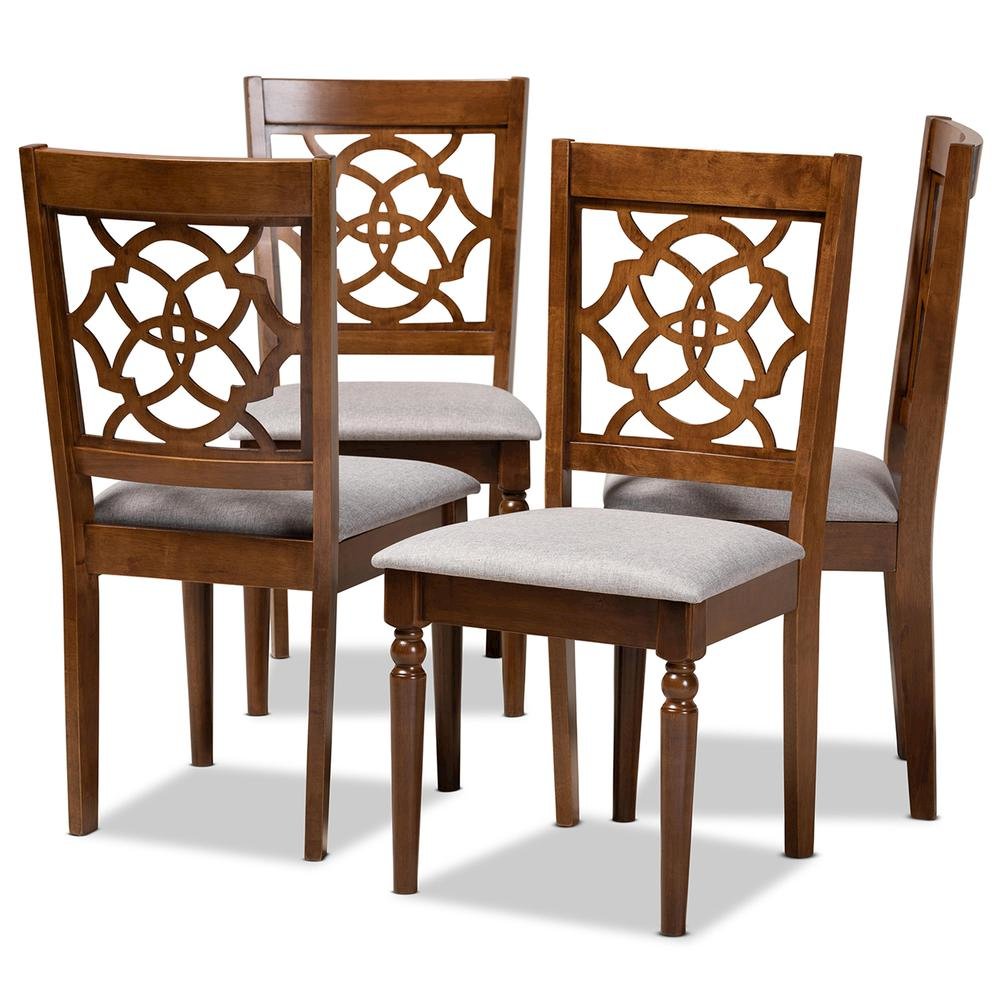 Grey Fabric Upholstered and Walnut Brown Finished Wood 4-Piece Dining Chair Set