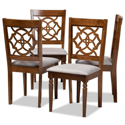 Grey Fabric Upholstered and Walnut Brown Finished Wood 4-Piece Dining Chair Set