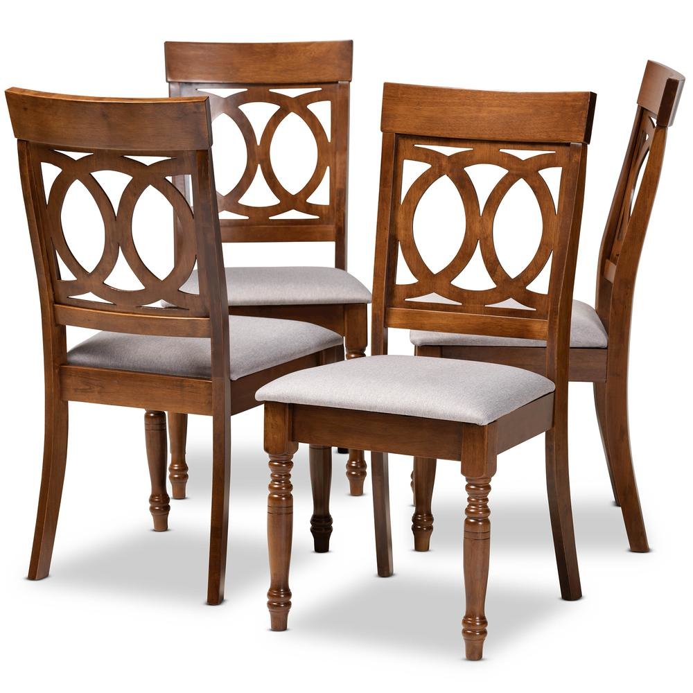 Grey Fabric Upholstered and Walnut Brown Finished Wood 4-Piece Dining Chair Set