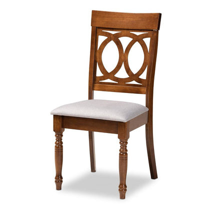 Grey Fabric Upholstered and Walnut Brown Finished Wood 5-Piece Dining Set