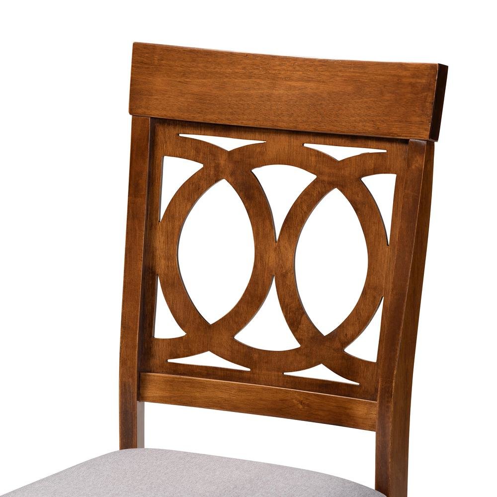 Grey Fabric Upholstered and Walnut Brown Finished Wood 5-Piece Dining Set