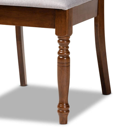 Grey Fabric Upholstered and Walnut Brown Finished Wood 5-Piece Dining Set