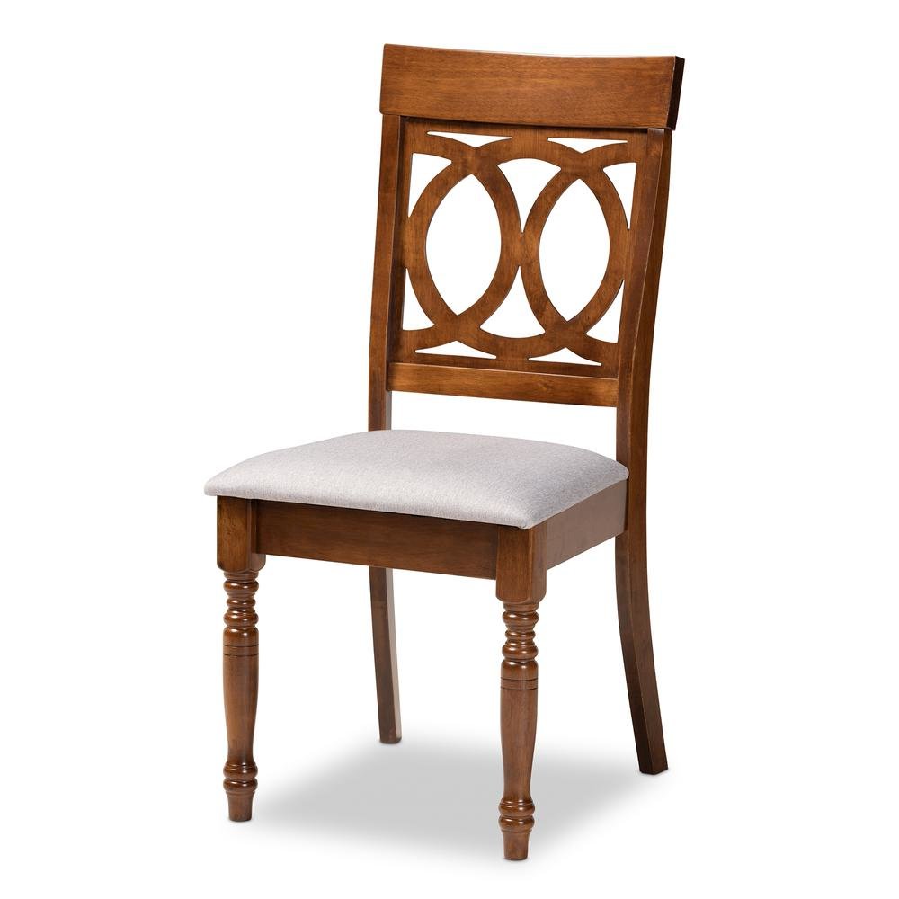 Grey Fabric Upholstered and Walnut Brown Finished Wood 4-Piece Dining Chair Set