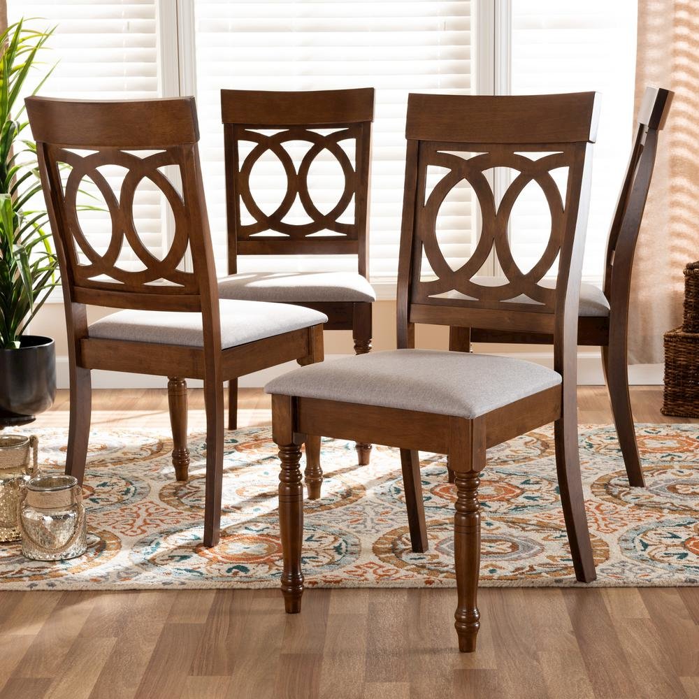 Grey Fabric Upholstered and Walnut Brown Finished Wood 4-Piece Dining Chair Set