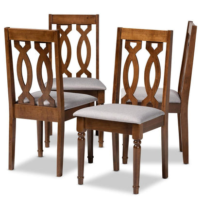 Grey Fabric Upholstered Walnut Brown Finished 4-Piece Wood Dining Chair Set