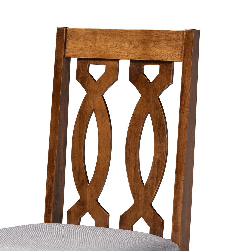 Grey Fabric Upholstered and Walnut Brown Finished Wood 5-Piece Dining Set