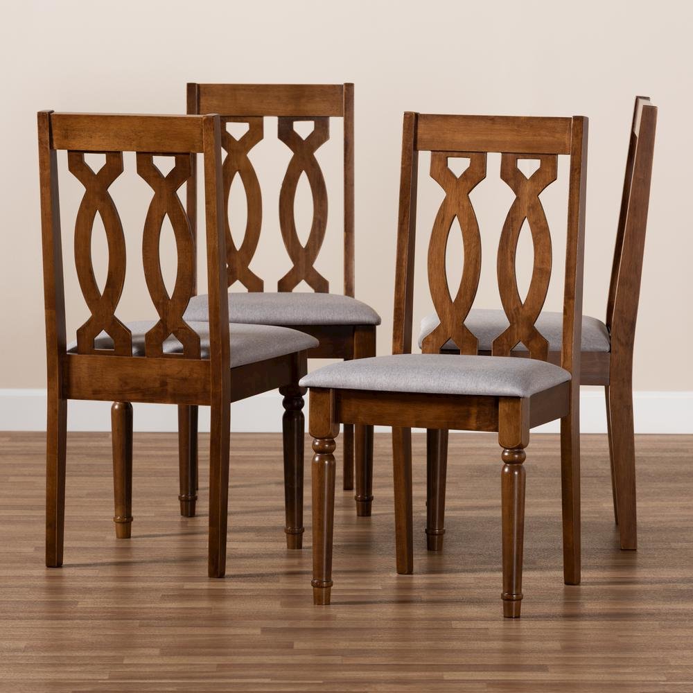 Grey Fabric Upholstered Walnut Brown Finished 4-Piece Wood Dining Chair Set