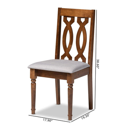 Grey Fabric Upholstered Walnut Brown Finished 4-Piece Wood Dining Chair Set