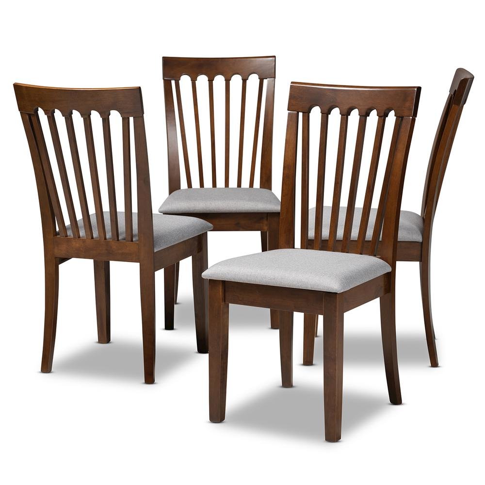 Grey Fabric Upholstered Walnut Brown Finished Wood Dining Chair Set