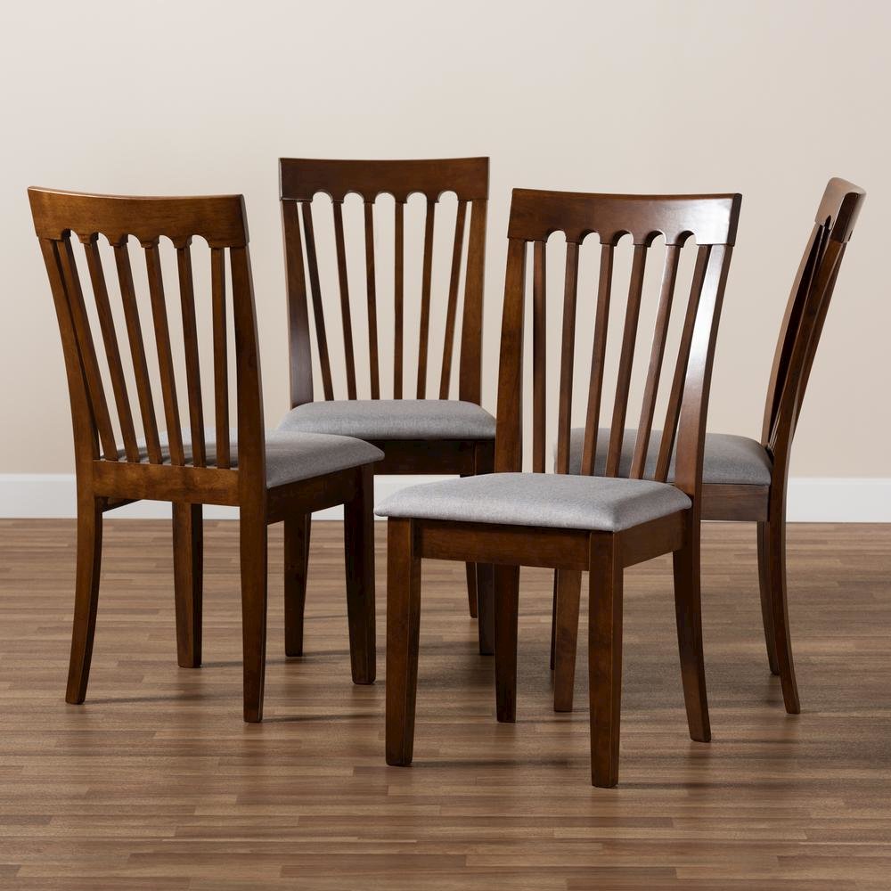 Grey Fabric Upholstered Walnut Brown Finished Wood Dining Chair Set