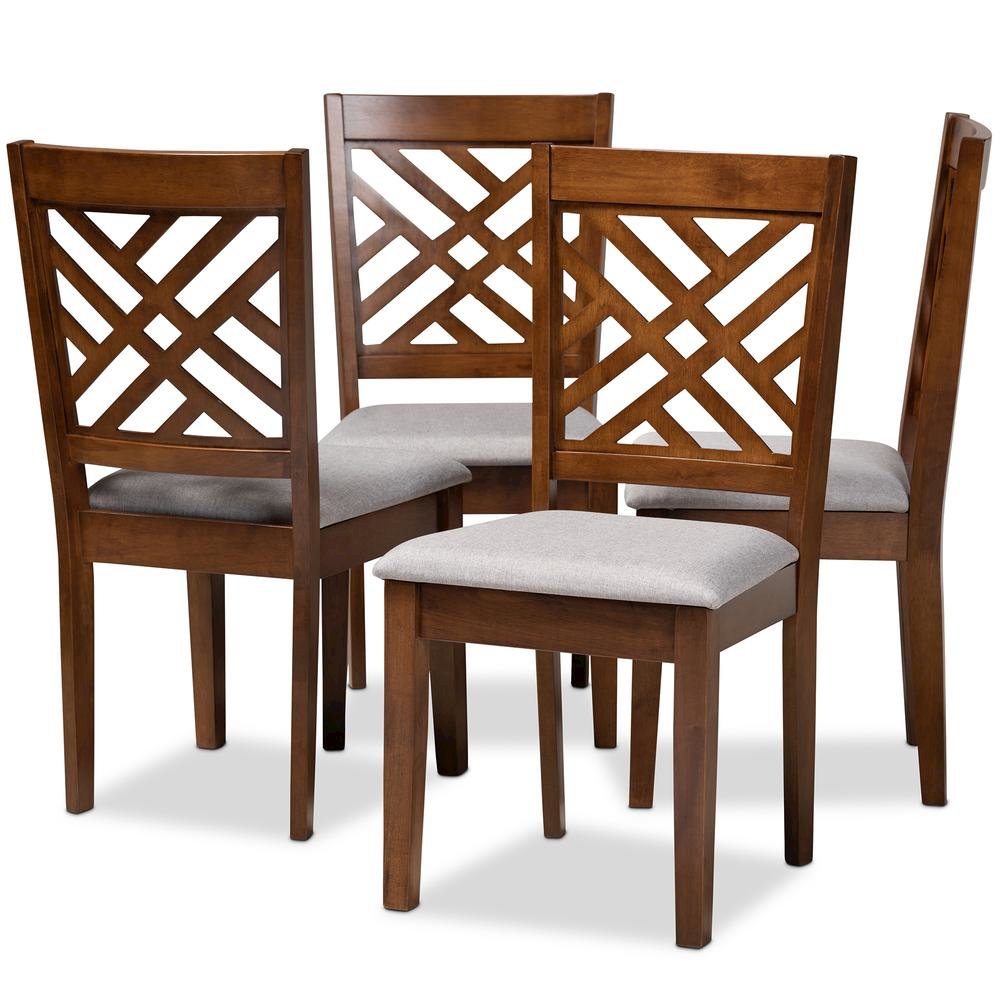 Grey Fabric Upholstered Walnut Brown Finished 4-Piece Wood Dining Chair Set Set