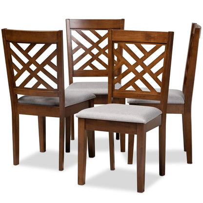 Grey Fabric Upholstered Walnut Brown Finished 4-Piece Wood Dining Chair Set Set
