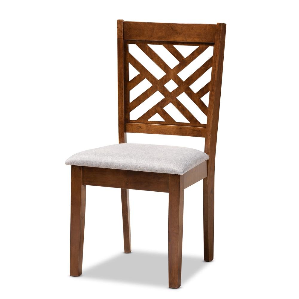 Grey Fabric Upholstered and Walnut Brown Finished Wood 5-Piece Dining Set