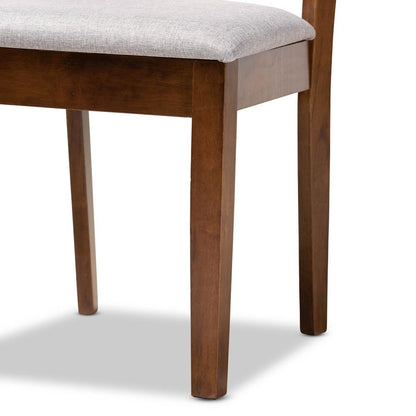 Grey Fabric Upholstered and Walnut Brown Finished Wood 5-Piece Dining Set