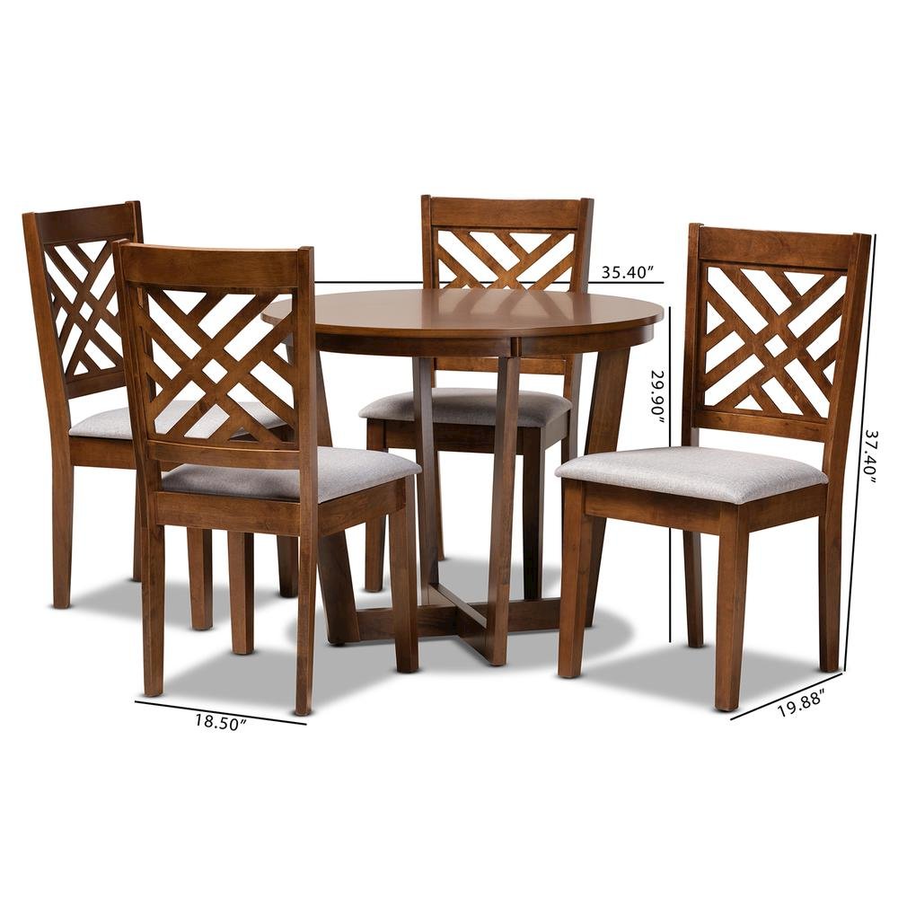 Grey Fabric Upholstered and Walnut Brown Finished Wood 5-Piece Dining Set