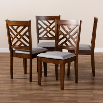 Grey Fabric Upholstered Walnut Brown Finished 4-Piece Wood Dining Chair Set Set
