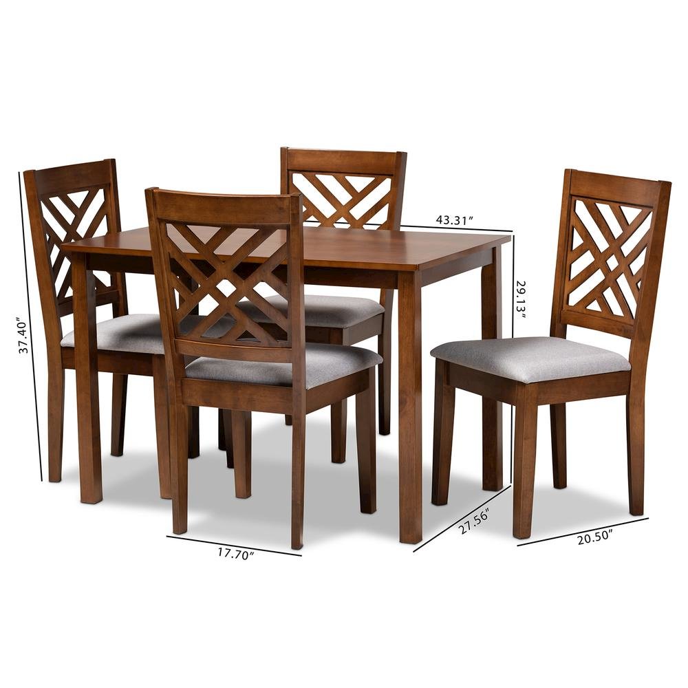 Grey Fabric Upholstered Walnut Brown Finished Wood 5-Piece Dining Set