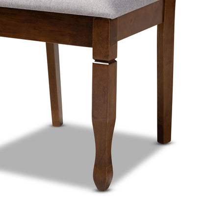 Grey Fabric Upholstered and Walnut Brown Finished Wood 5-Piece Dining Set