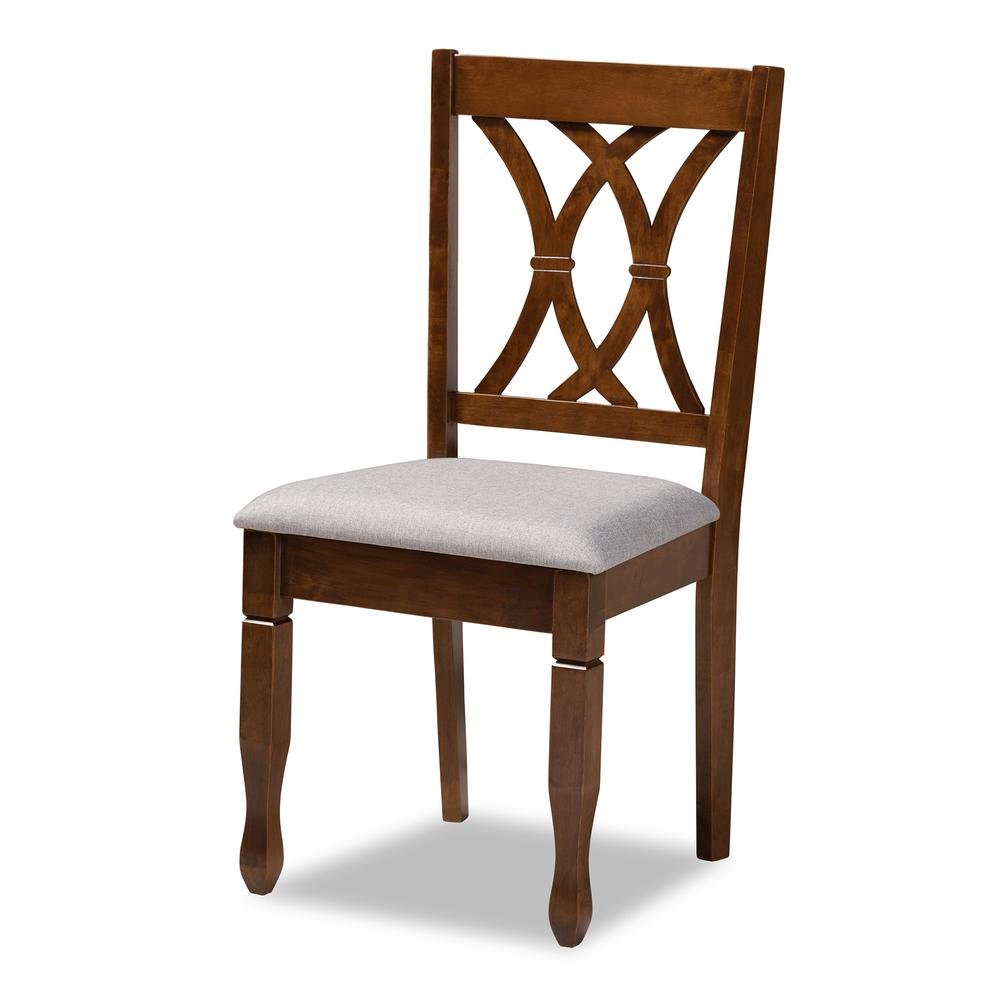 Grey Fabric Upholstered and Walnut Brown Finished Wood 5-Piece Dining Set