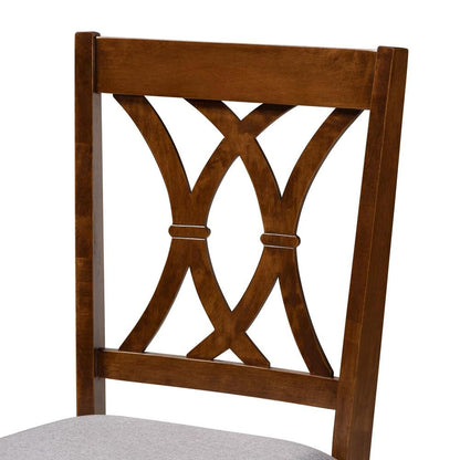 Grey Fabric Upholstered and Walnut Brown Finished Wood 5-Piece Dining Set
