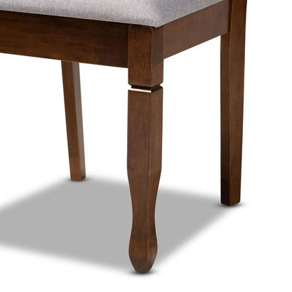 Grey Fabric Upholstered and Walnut Brown Finished Wood 5-Piece Dining Set