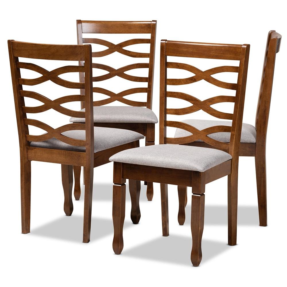 Grey Fabric Upholstered and Walnut Brown Finished Wood 4-Piece Dining Chair Set