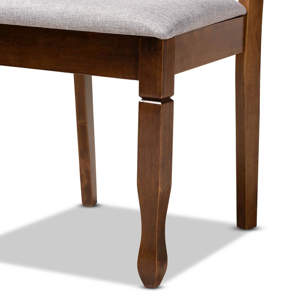 Grey Fabric Upholstered and Walnut Brown Finished Wood 5-Piece Dining Set