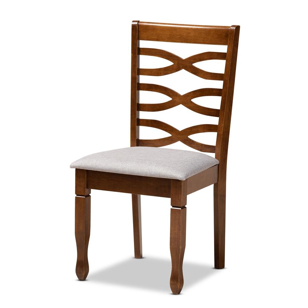 Grey Fabric Upholstered and Walnut Brown Finished Wood 5-Piece Dining Set