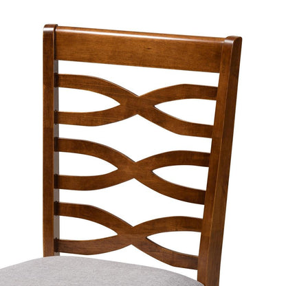 Grey Fabric Upholstered and Walnut Brown Finished Wood 5-Piece Dining Set