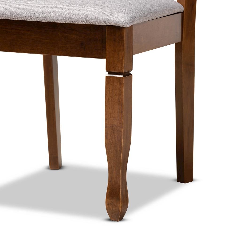 Grey Fabric Upholstered and Walnut Brown Finished Wood 5-Piece Dining Set