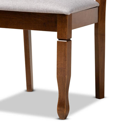 Grey Fabric Upholstered and Walnut Brown Finished Wood 5-Piece Dining Set