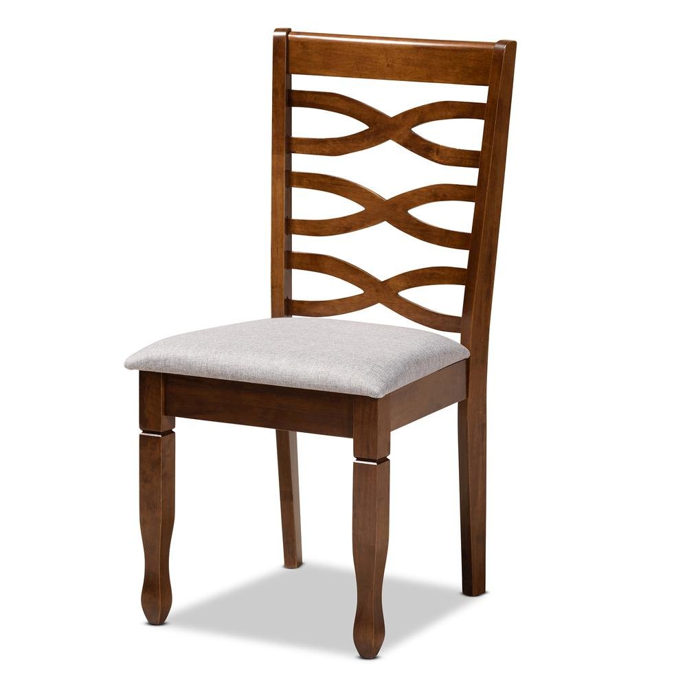 Grey Fabric Upholstered and Walnut Brown Finished Wood 4-Piece Dining Chair Set